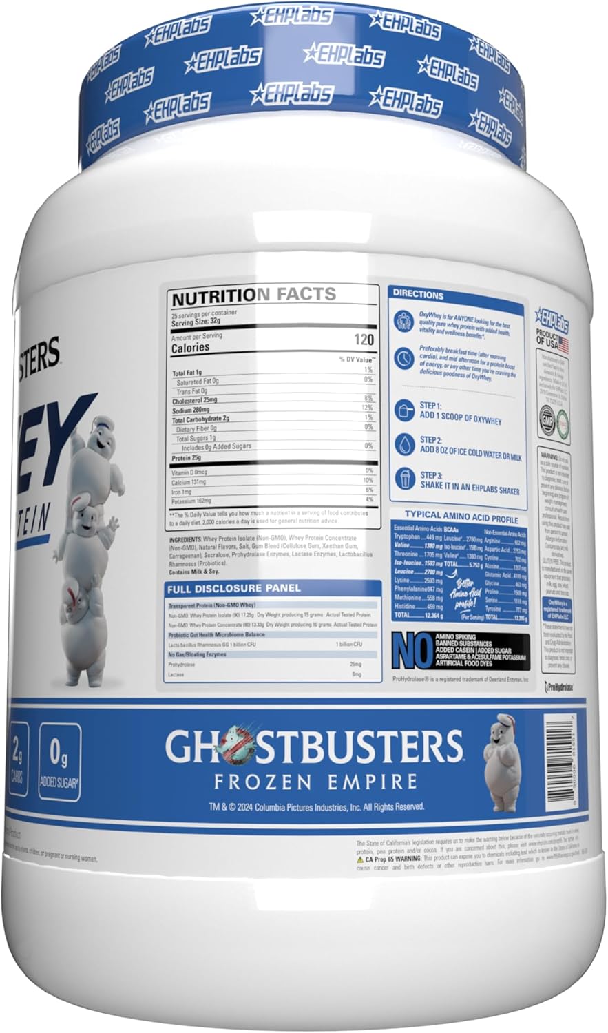 EHP Labs x Ghostbusters OxyWhey Whey Protein Isolate Powder - Mini Pufts Marshmallow Flavor - 25 Serves - Sugar-Free Meal Replacement Shake