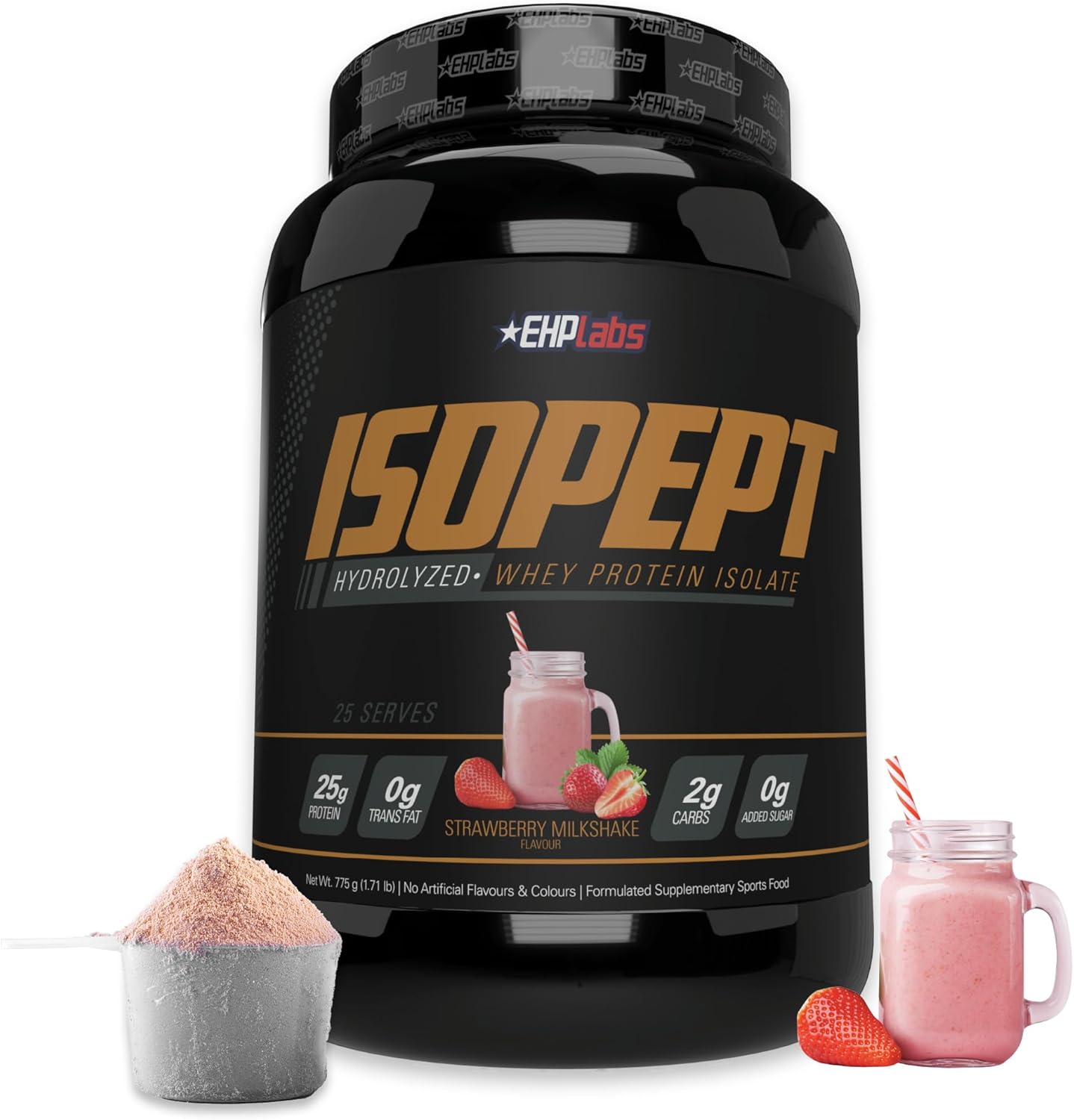 EHPlabs IsoPept Hydrolyzed Whey Protein Powder - Strawberry Milkshake Flavor, 27g Protein, Fast Absorption, Gluten-Free, Non-GMO - 27 Servings