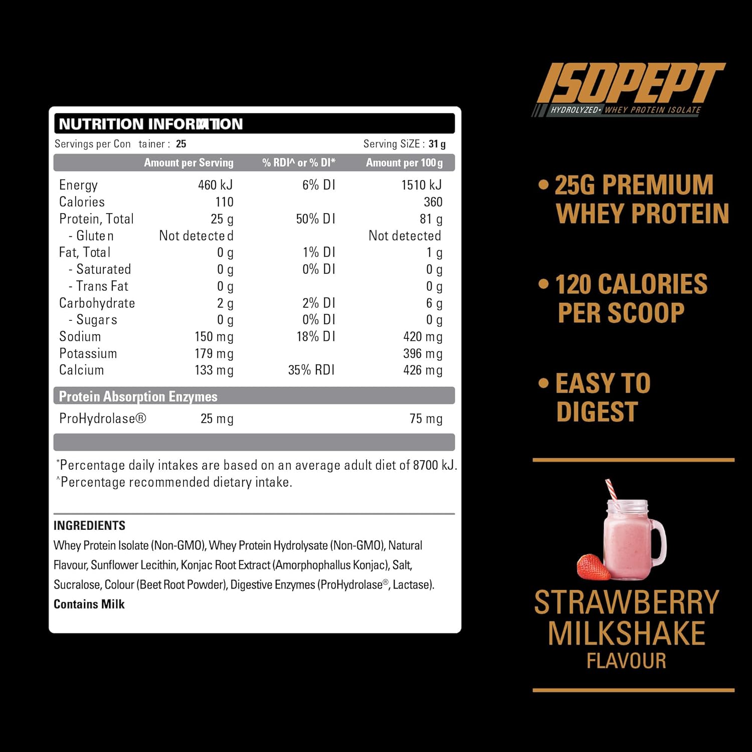 EHPlabs IsoPept Hydrolyzed Whey Protein Powder - Strawberry Milkshake Flavor, 27g Protein, Fast Absorption, Gluten-Free, Non-GMO - 27 Servings