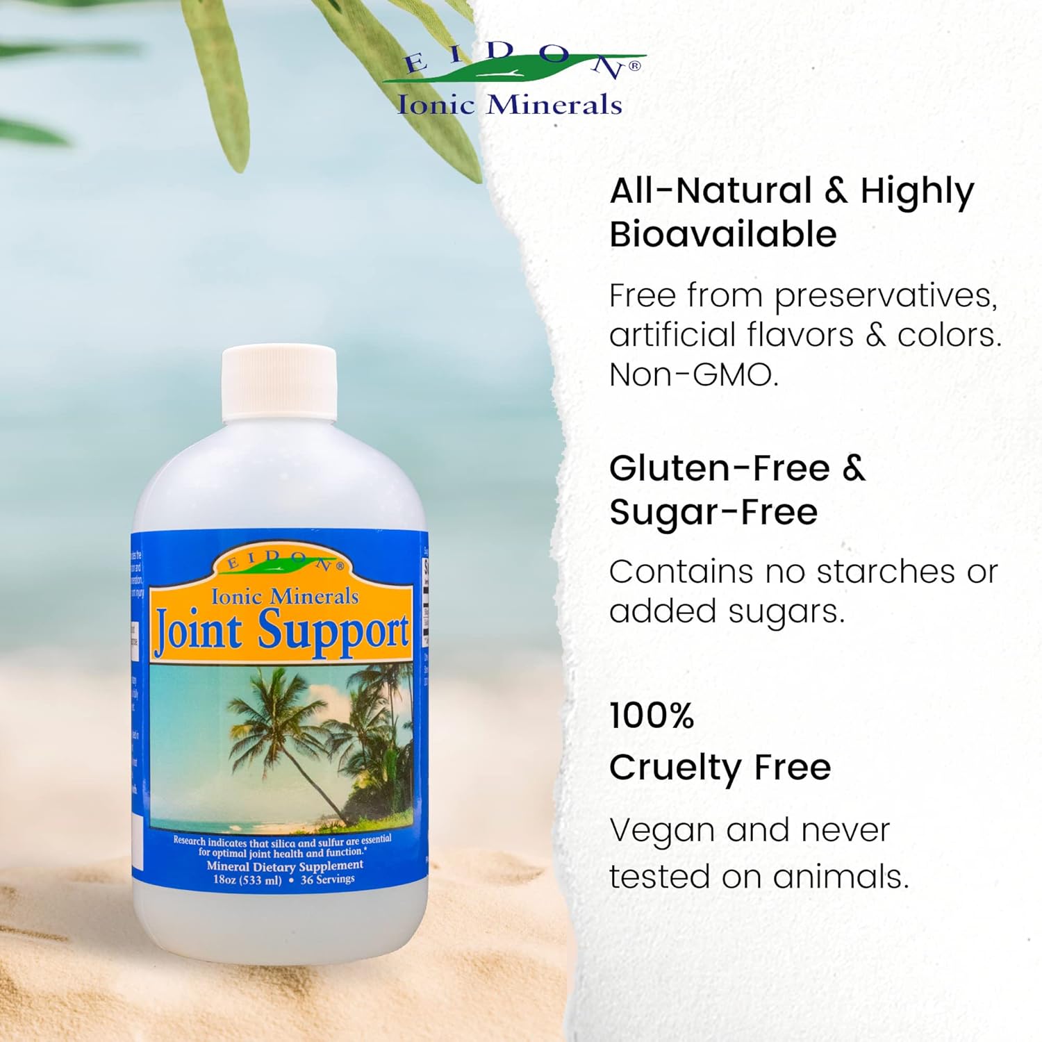 Eidon Ionic Minerals Joint Support Liquid Concentrate - With Silica & Sulfur, Stronger Hair, Skin, Nails - 18 oz