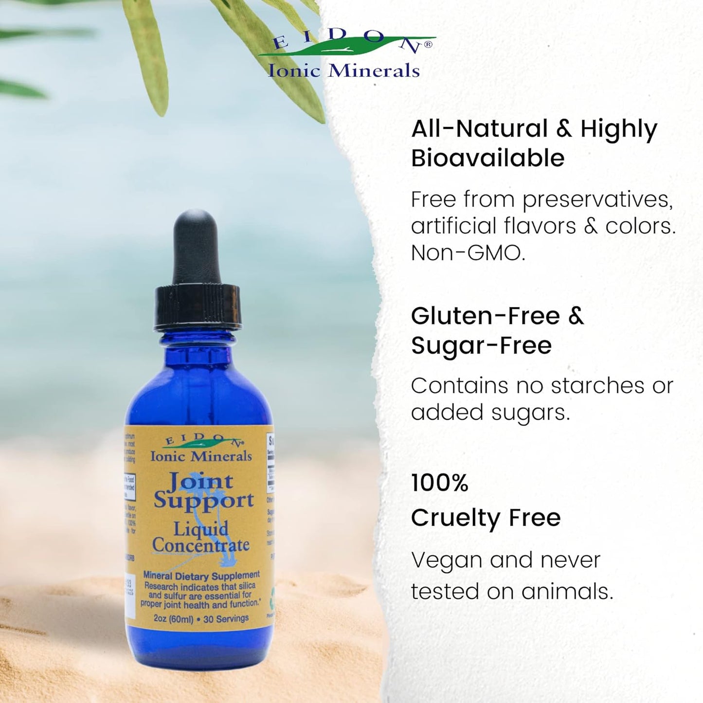 Eidon Ionic Minerals Joint Support Liquid Concentrate - Silica & Sulfur Drops for Stronger Hair, Skin, Nails - 2 oz