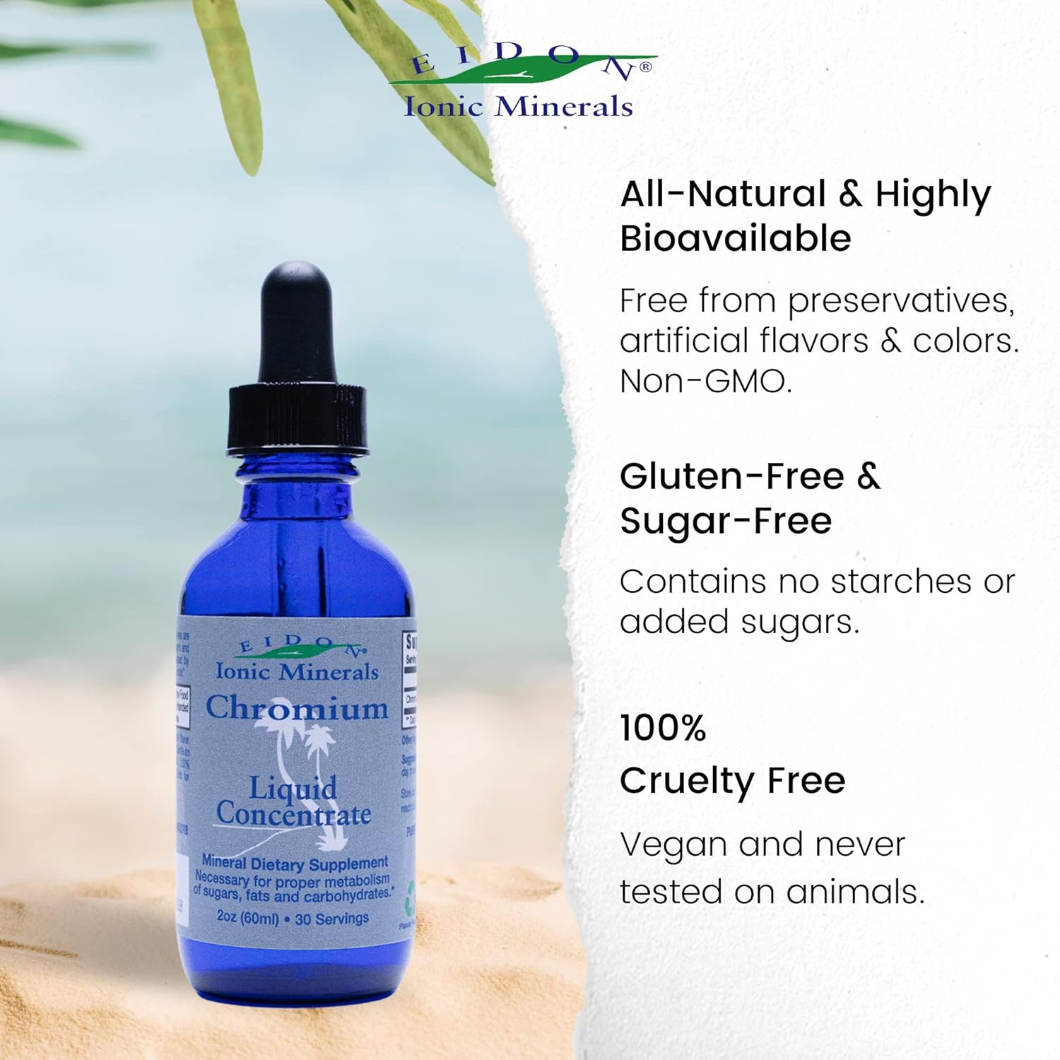 Eidon Ionic Minerals Liquid Chromium Concentrate - Natural Chromium Supplement Drops for Energy Support - 2 oz