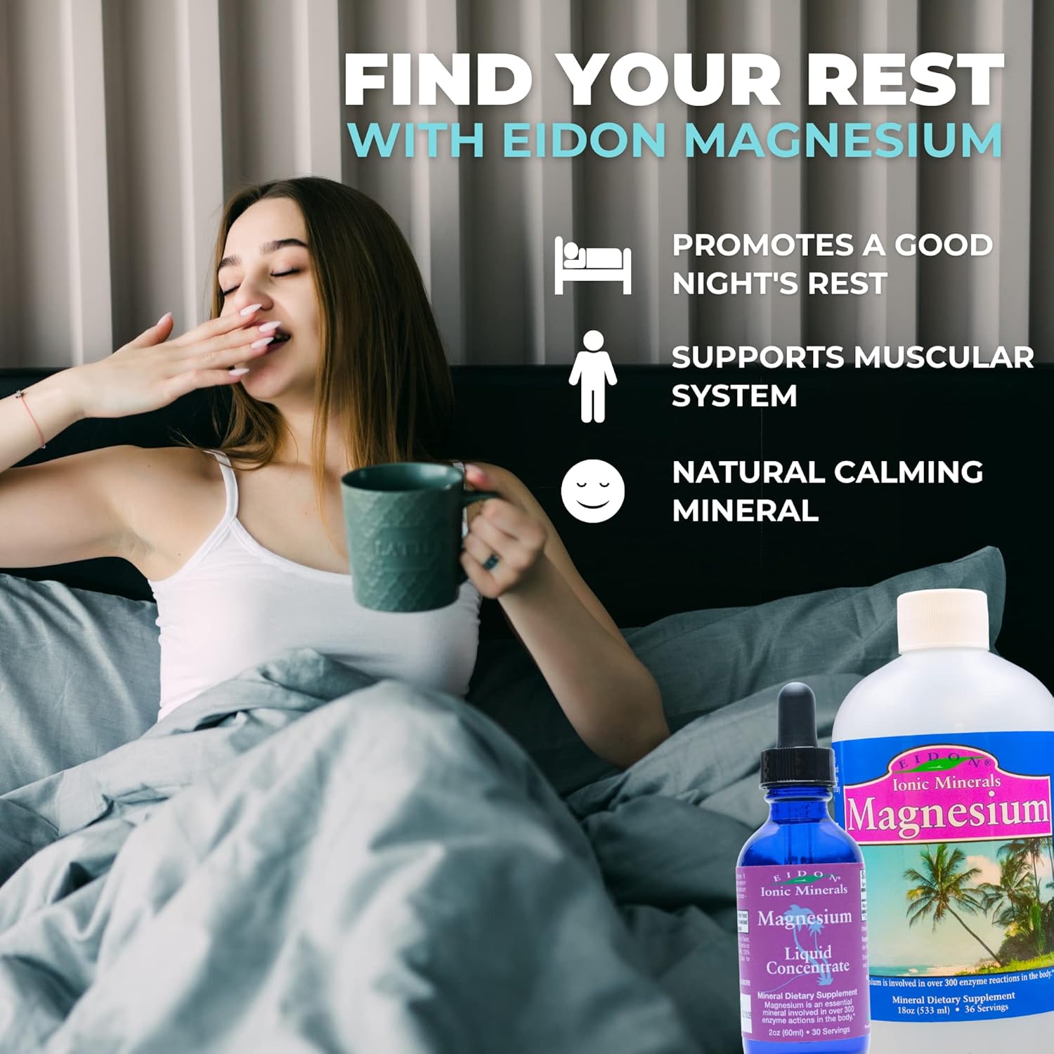 Eidon Ionic Minerals Liquid Magnesium Concentrate - Natural Muscle Relaxation Supplement for Adults - Magnesium Chloride Drops, 2 oz