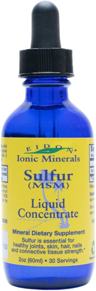 Eidon Ionic Minerals Sulfur Drops - Liquid MSM Supplement for Joints, Skin, & Hair - 2 Oz Bottle, Preservative-Free