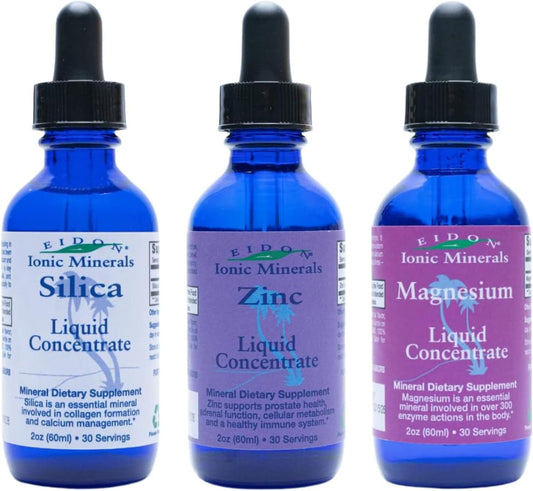 Eidon Liquid Silica, Zinc, & Magnesium Drops Variety Pack - All-Natural Trace Minerals, No Additives - 2 oz, Pack of 3