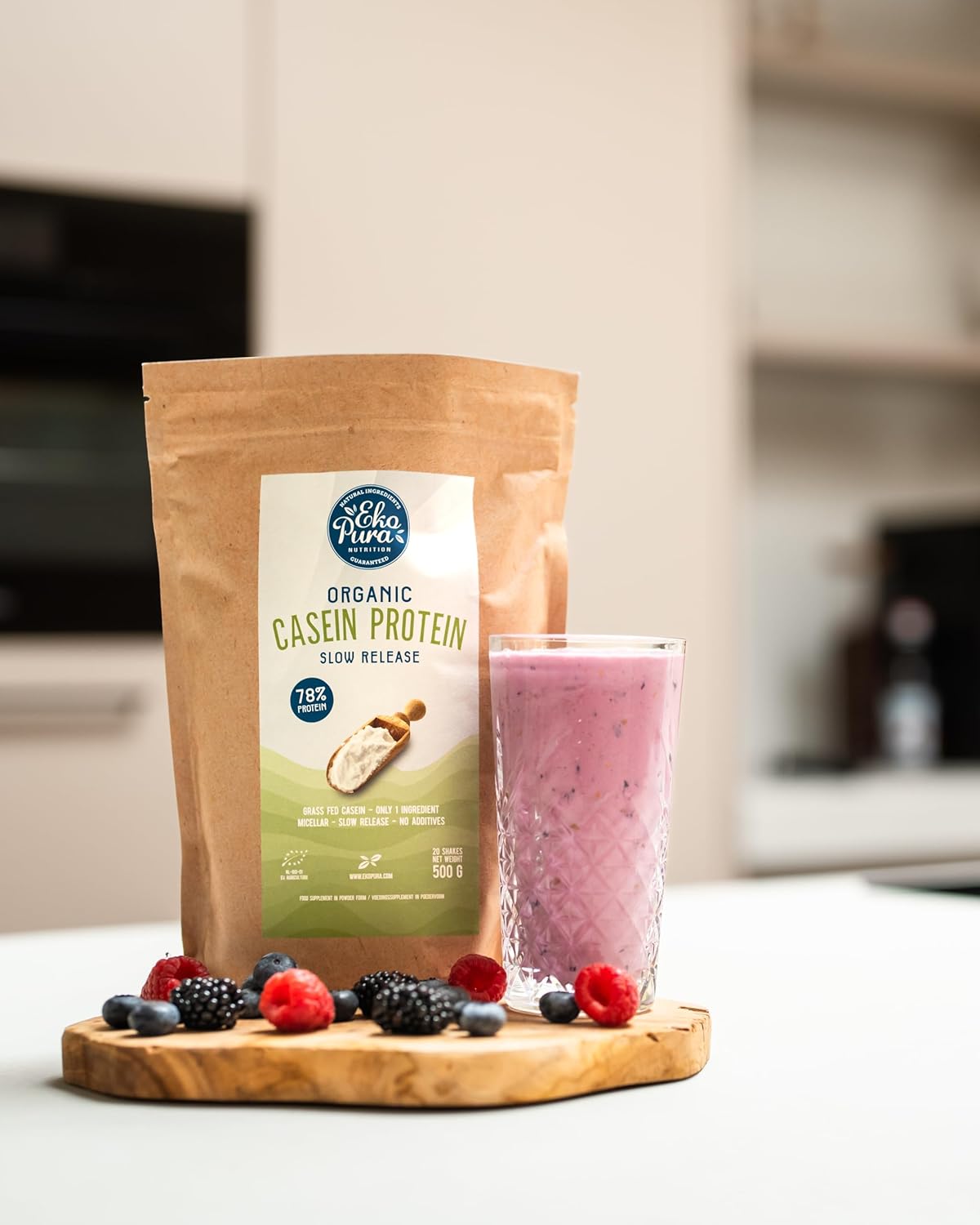 Ekopura Organic Casein Protein Powder - 78% Pure Protein from Grass-Fed German Cows - No Additives - 500g Pack