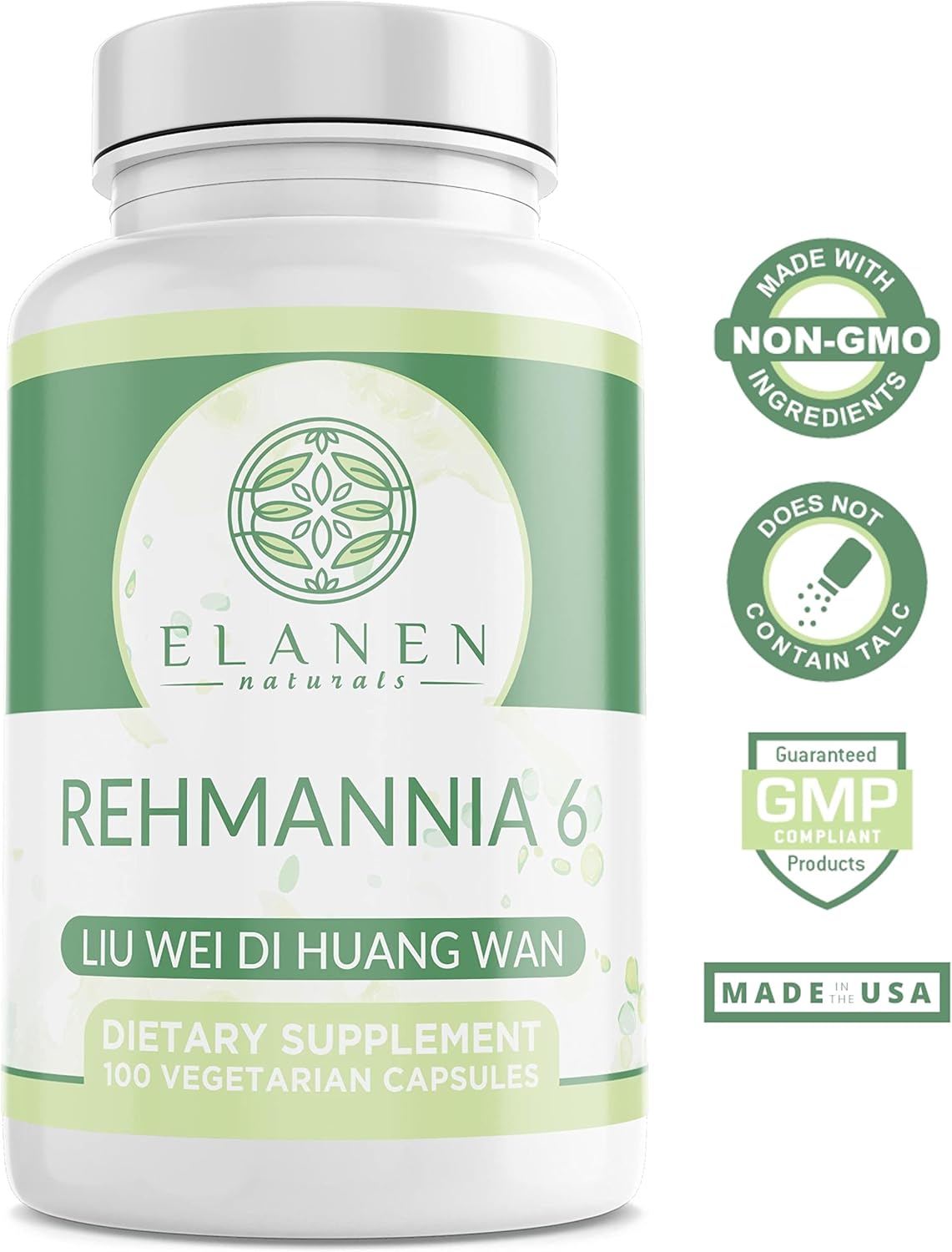 Elanen Naturals Liu Wei Di Huang Wan - Rehmannia 6 - Six Flavor Herbal Supplement - 100 Veg Caps