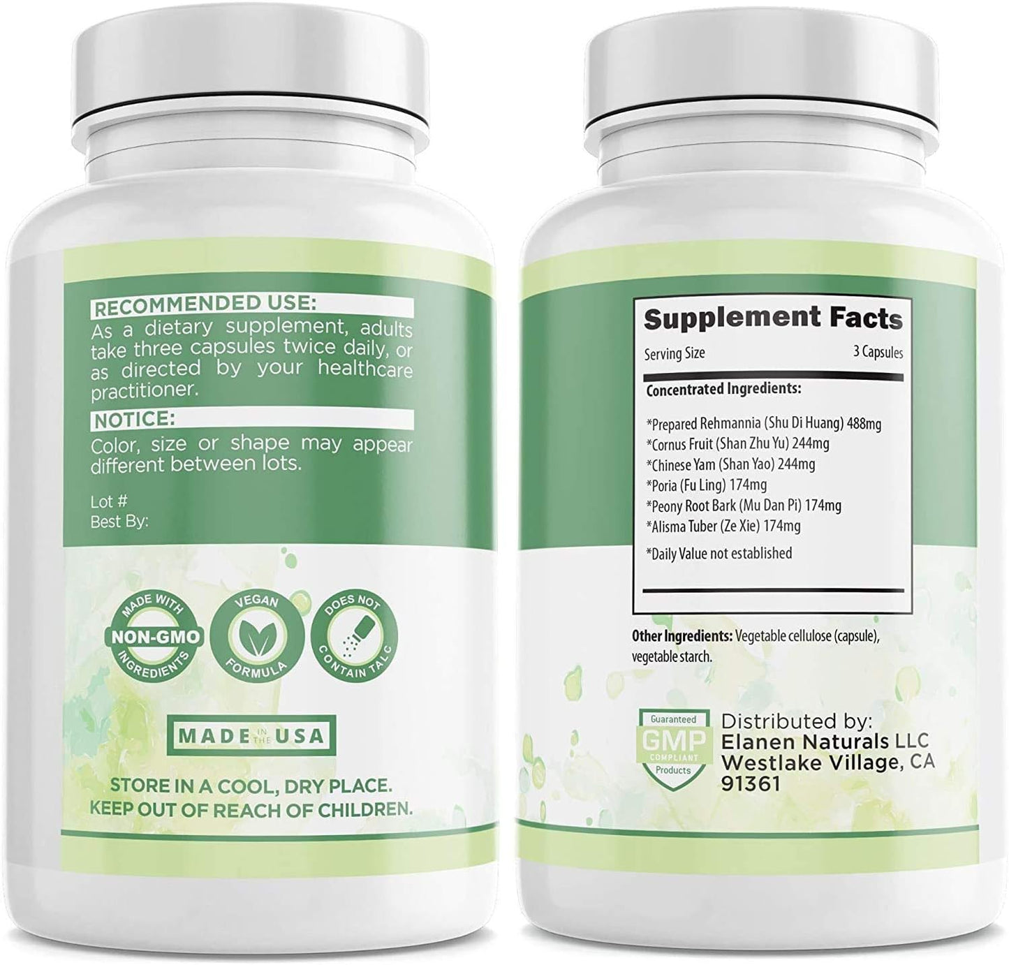 Elanen Naturals Liu Wei Di Huang Wan - Rehmannia 6 - Six Flavor Herbal Supplement - 100 Veg Caps