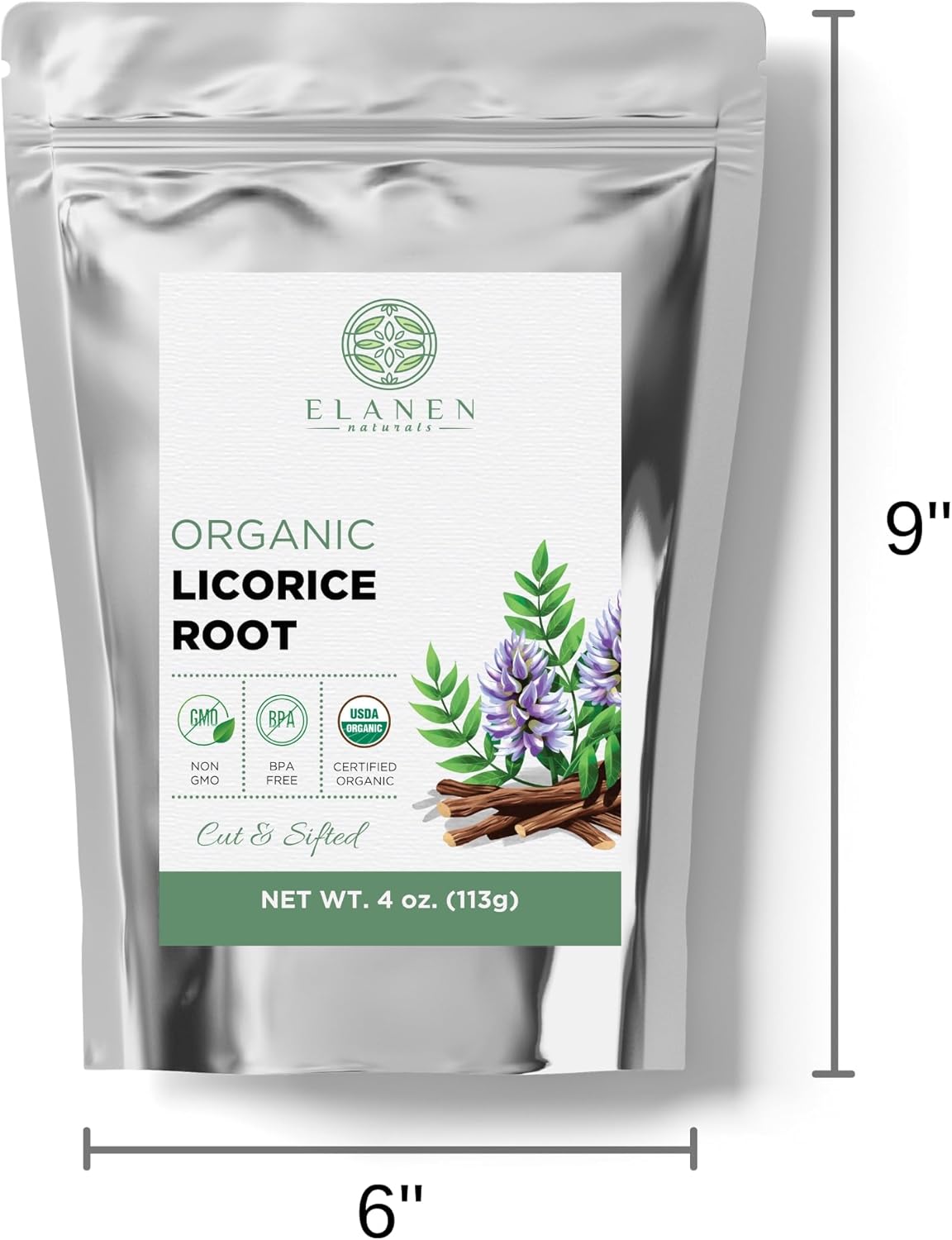 Elanen Naturals Organic Licorice Root Tea 4 oz (113g) - USDA Certified, Bulk Cut & Sifted Liquorice - Glycyrrhiza glabra Root - Raiz de Regaliz Licrice