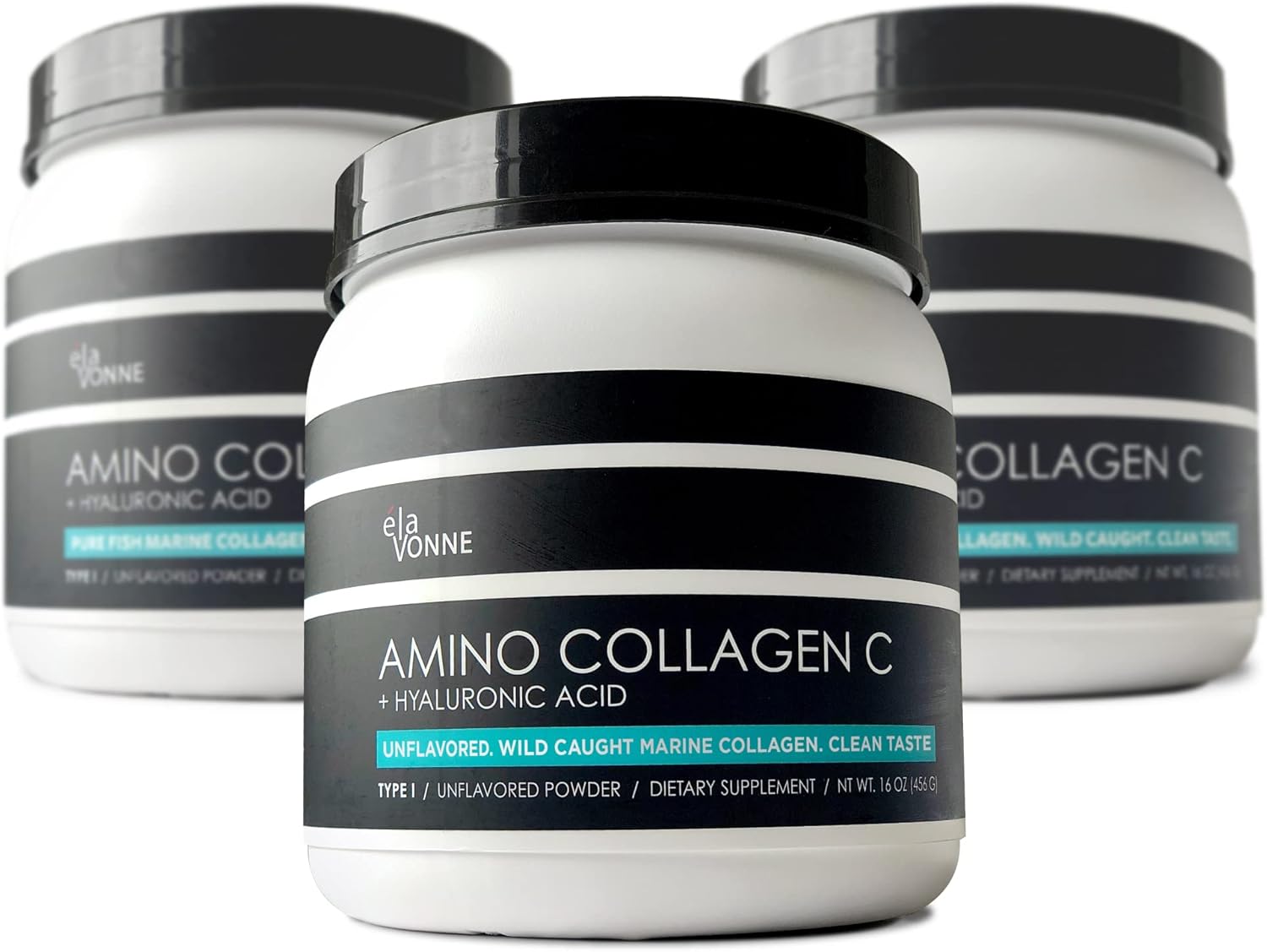 E´LAVONNE Amino Collagen C Powder - 3-Pack (180 Scoops) Marine Collagen Peptides with Hyaluronic Acid - Non GMO, Sugar-Free, Odorless - USA Made for Hair, Skin, Nails, Joints, and Gut Health