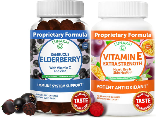 Elderberry and Vitamin E Gummies Bundle for Immune Support with Zinc, Vitamin C, and Natural VIT E for Eye and Skin Health - BoostGo Australia