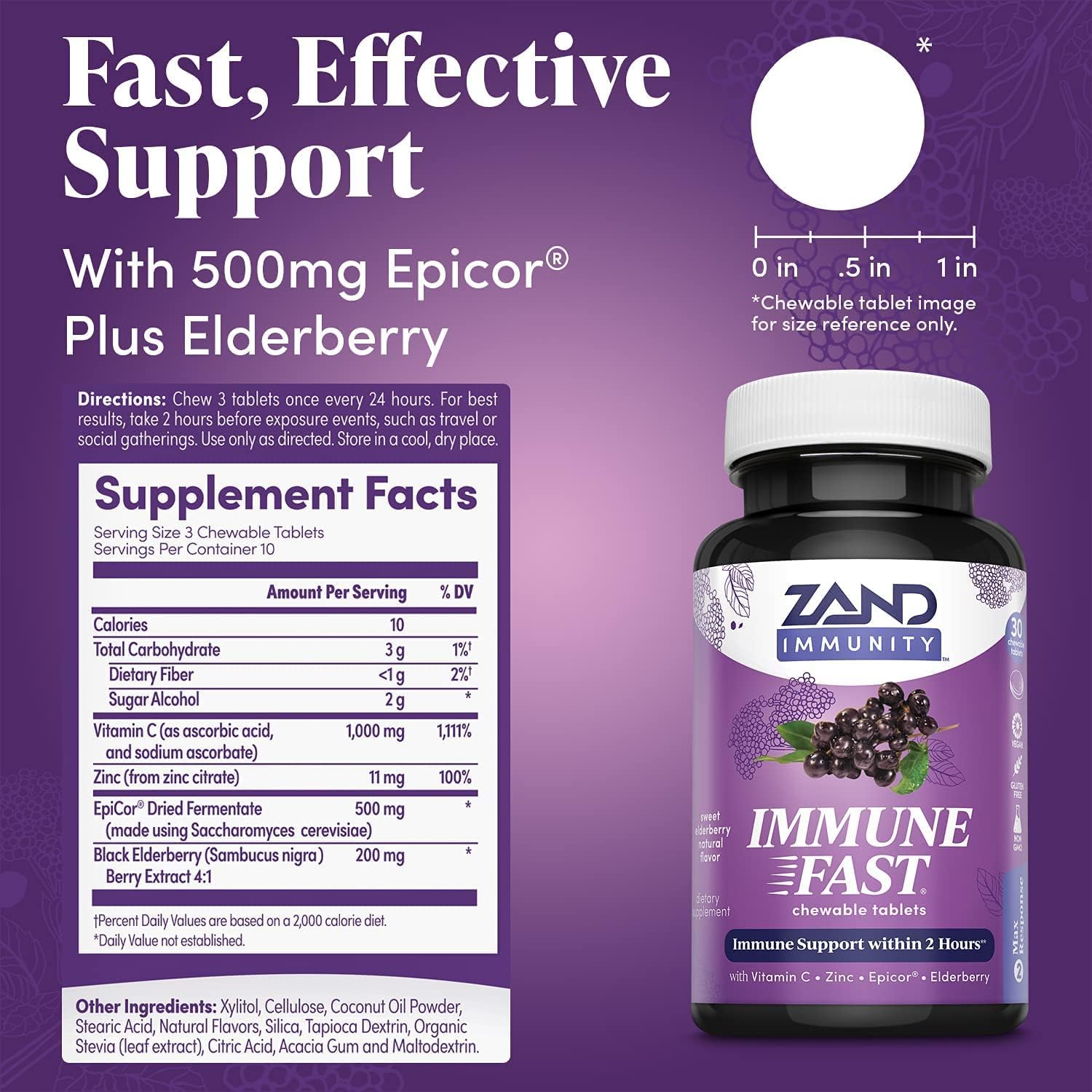 Elderberry Chews with EpiCor & Vitamin C for Immune Support - 30 Tablets, 10 Servings