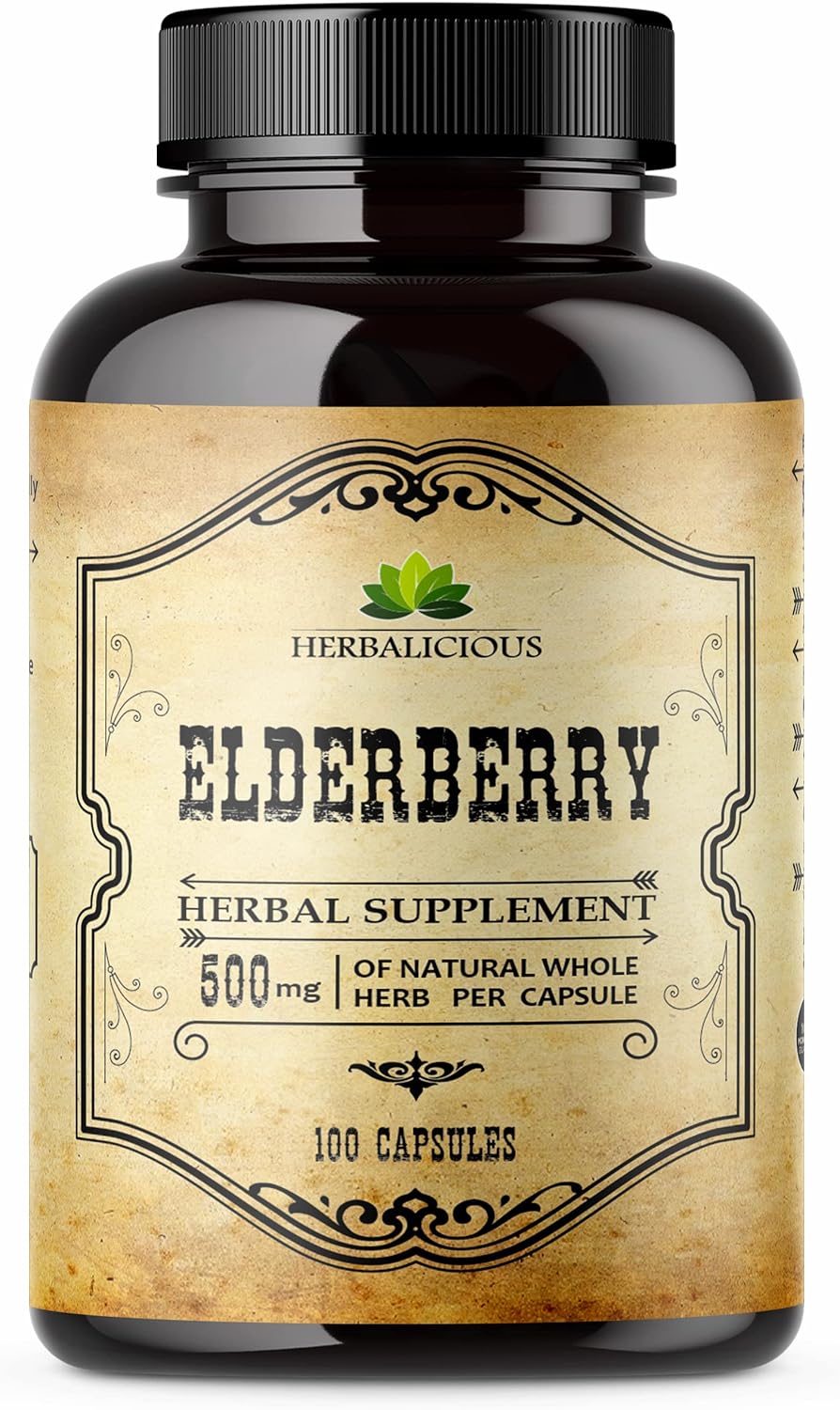 Elderberry Extract Capsules - Natural Herbal Supplement for Digestive Health & Immune Support - Antioxidant & Vitamin C - 100 Count