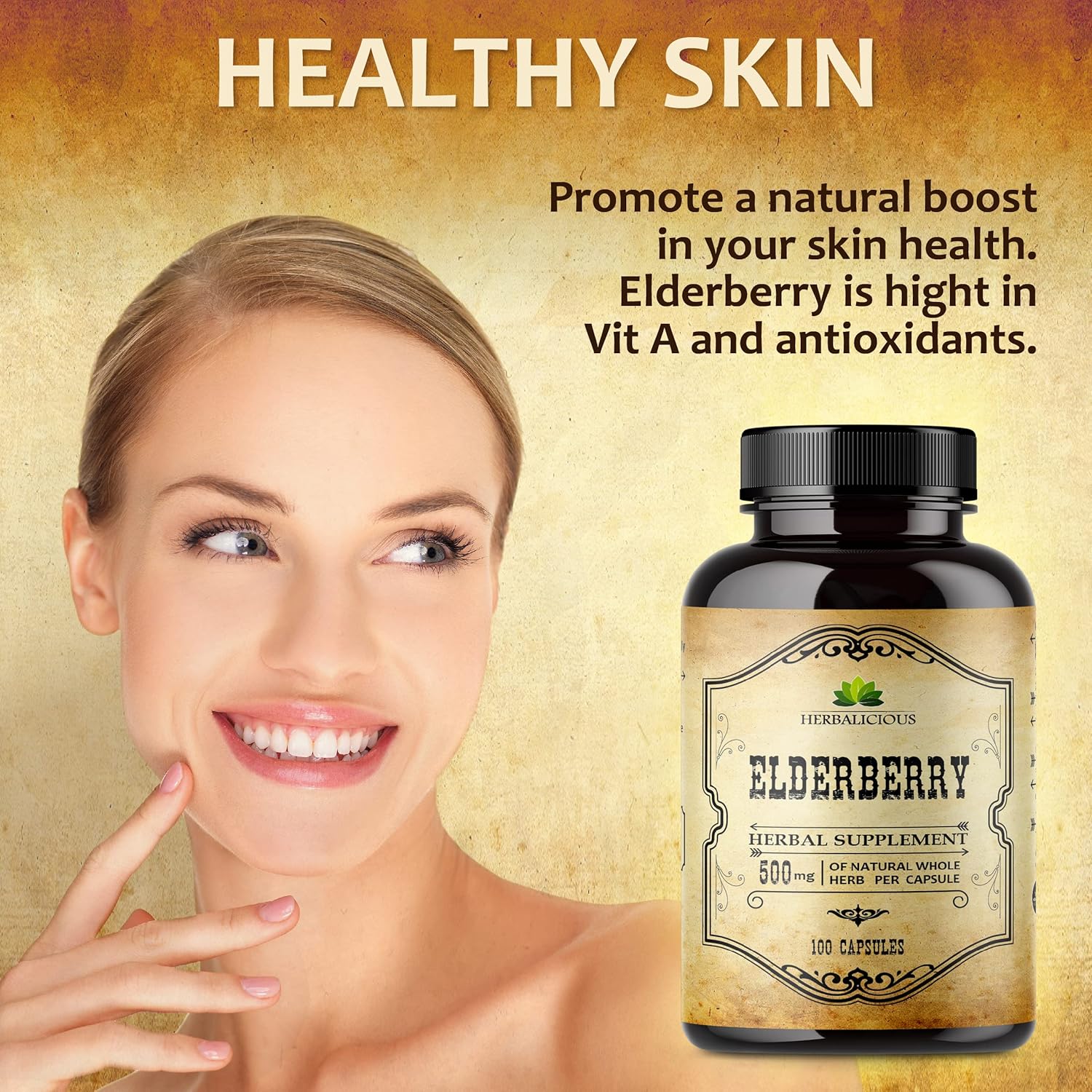 Elderberry Extract Capsules - Natural Herbal Supplement for Digestive Health & Immune Support - Antioxidant & Vitamin C - 100 Count