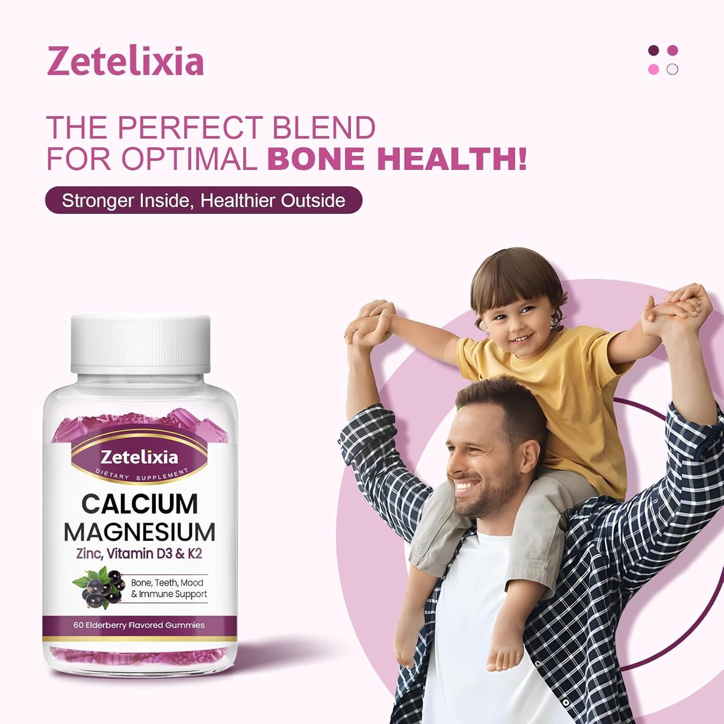 Elderberry Flavored Calcium Gummies with Vitamins for Bone and Muscle Health - 120 Count