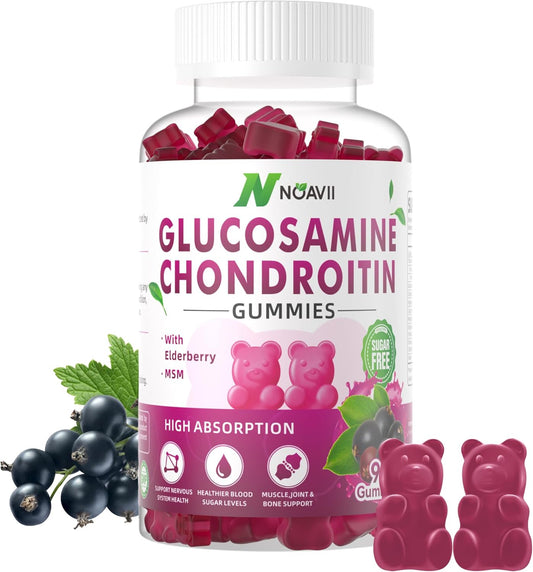 Elderberry Flavored Glucosamine Chondroitin Gummies with MSM for Joint & Immune Support - 90 Count