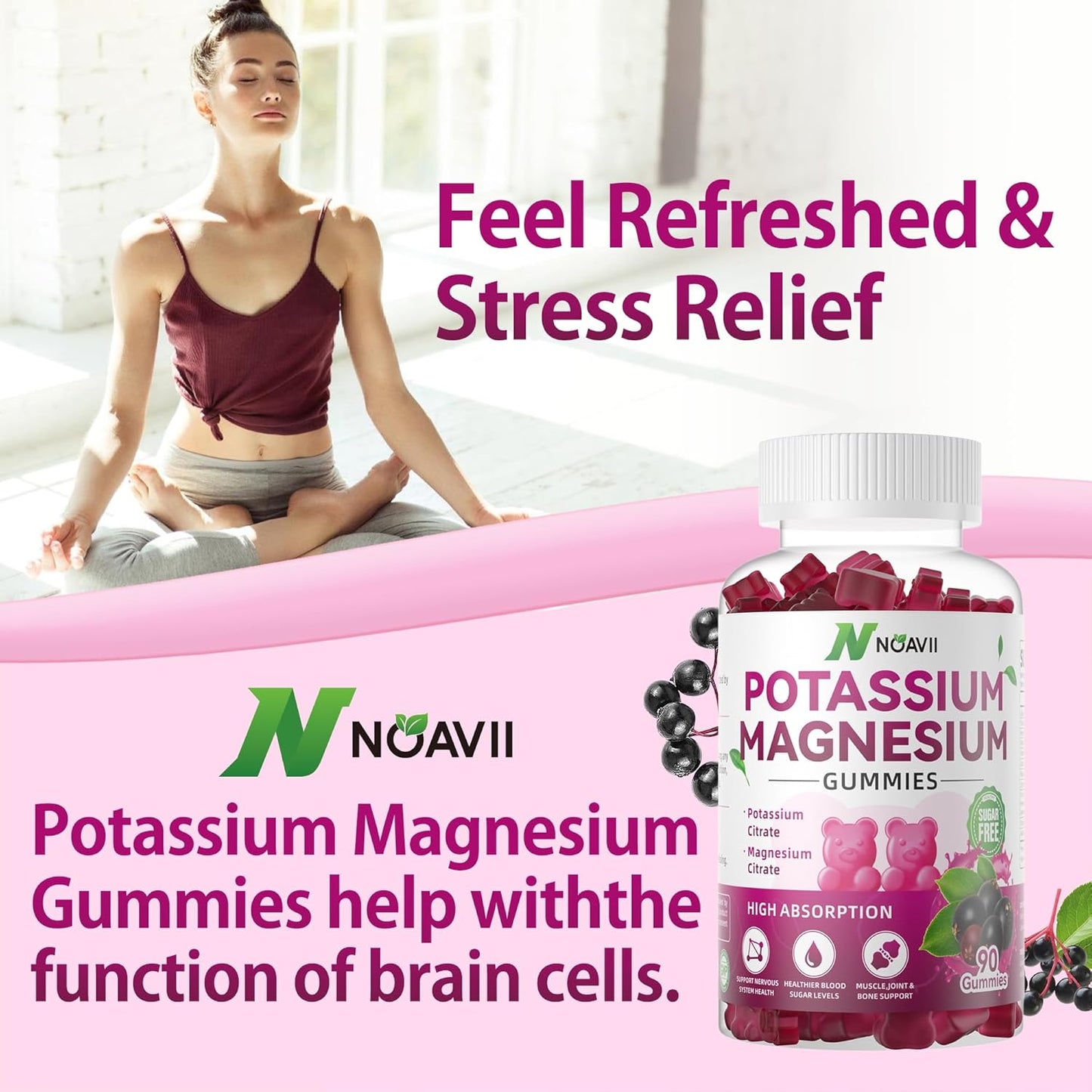 Elderberry Flavored Potassium Magnesium Gummies for Leg Cramps - 90 Count