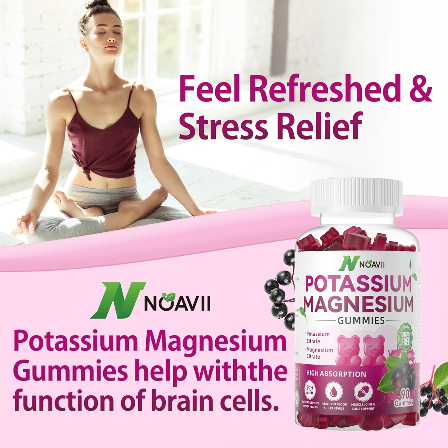 Elderberry Flavored Potassium Magnesium Gummies for Leg Cramps - 90 Count