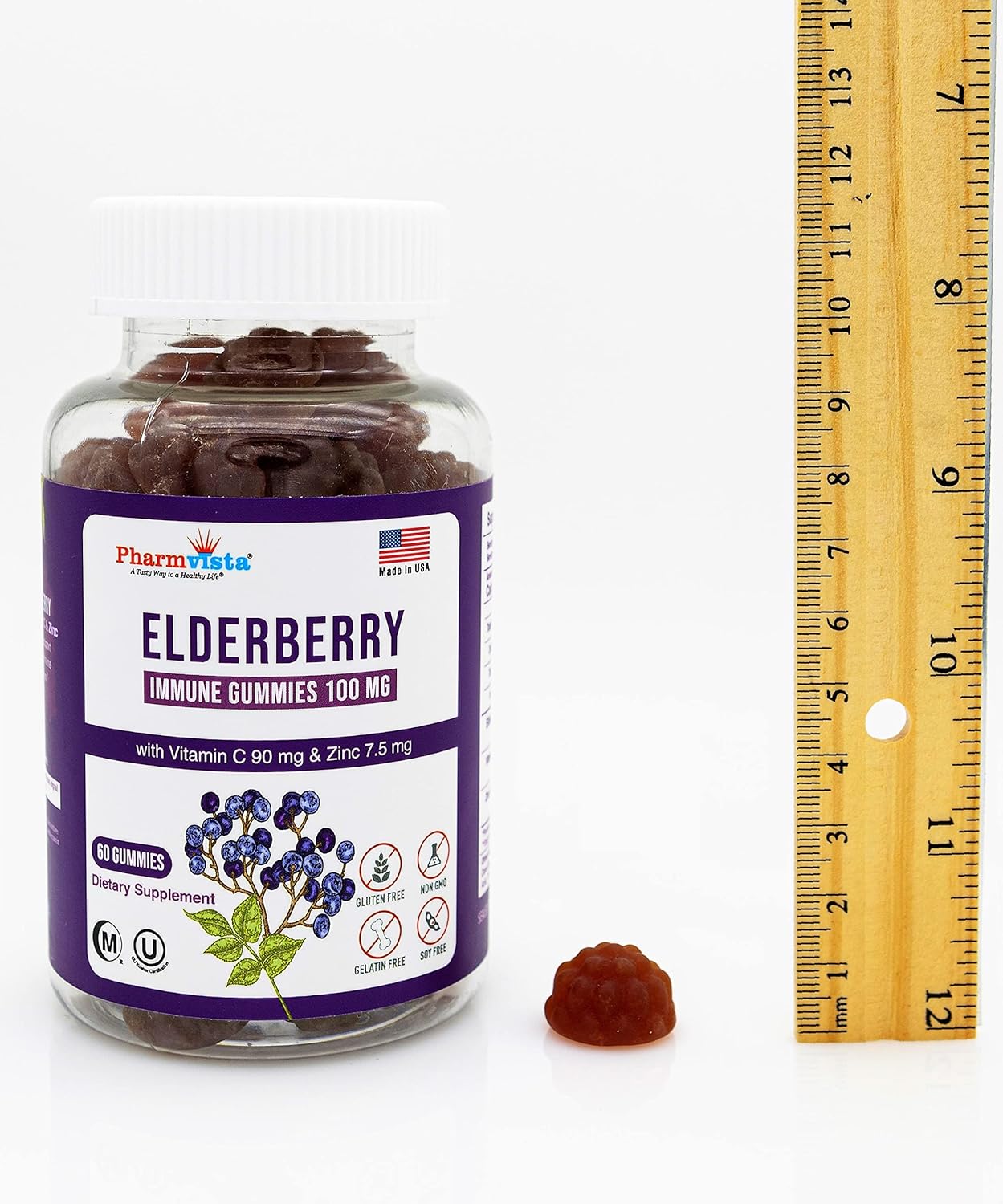 Elderberry Gummies 100mg with Vitamin C, Zinc - Immune Support, Gluten-Free - 60 Count