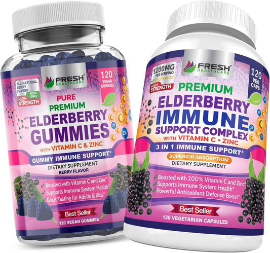 Elderberry Gummies and Immune Support Complex by FRESH HEALTHCARE - Boost Your Immunity with Elderberry