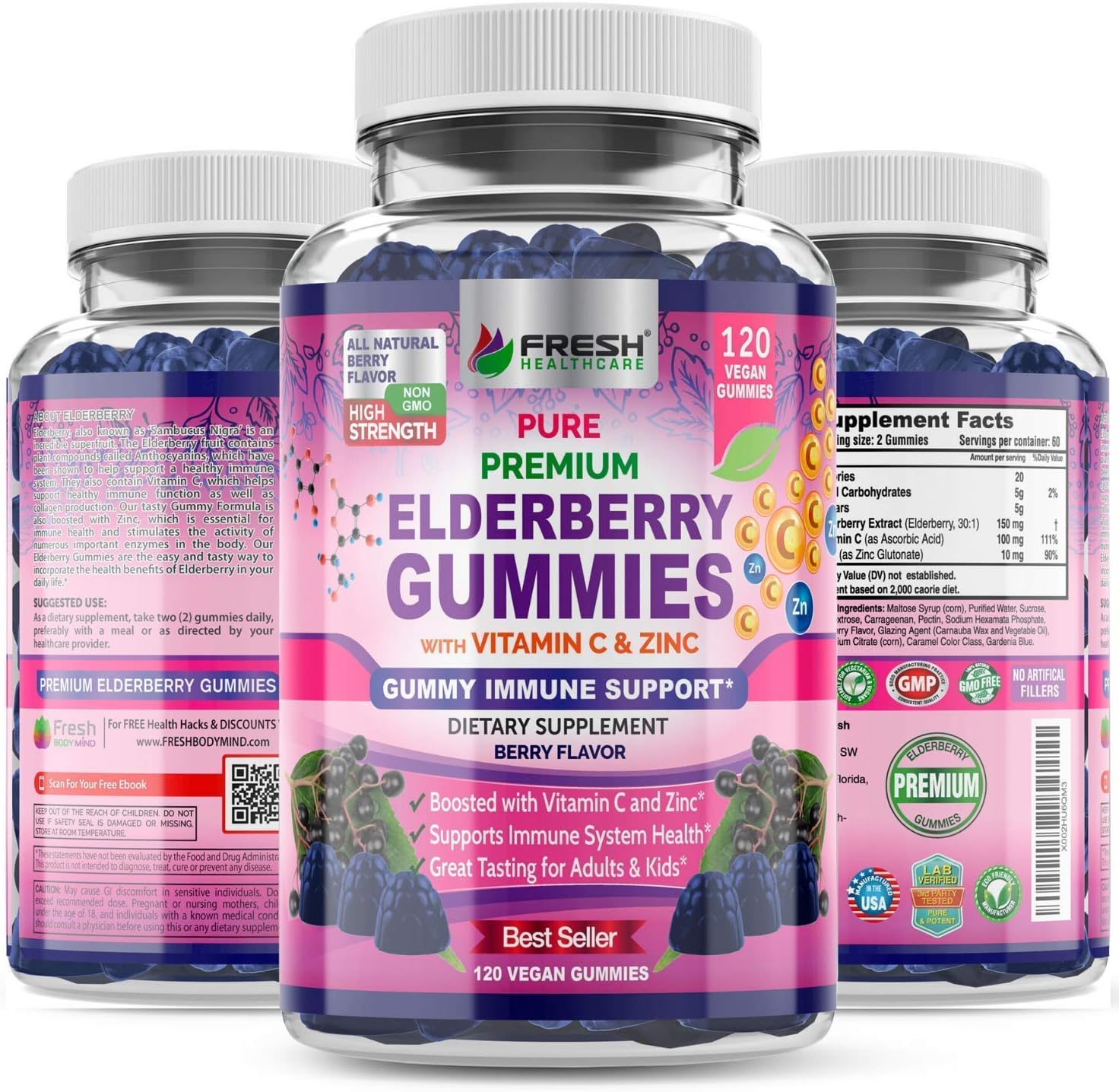 Elderberry Gummies and Immune Support Complex by FRESH HEALTHCARE - Boost Your Immunity with Elderberry