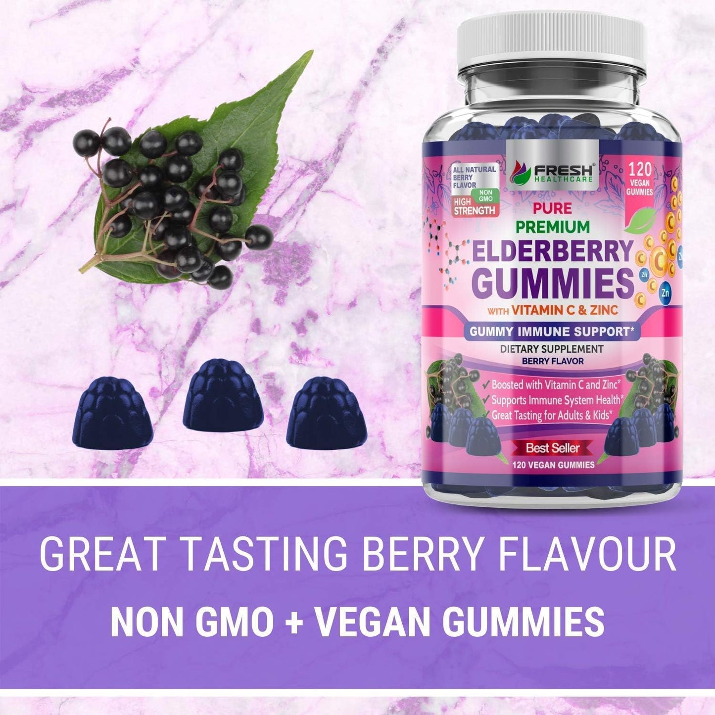 Elderberry Gummies and Immune Support Complex by FRESH HEALTHCARE - Boost Your Immunity with Elderberry