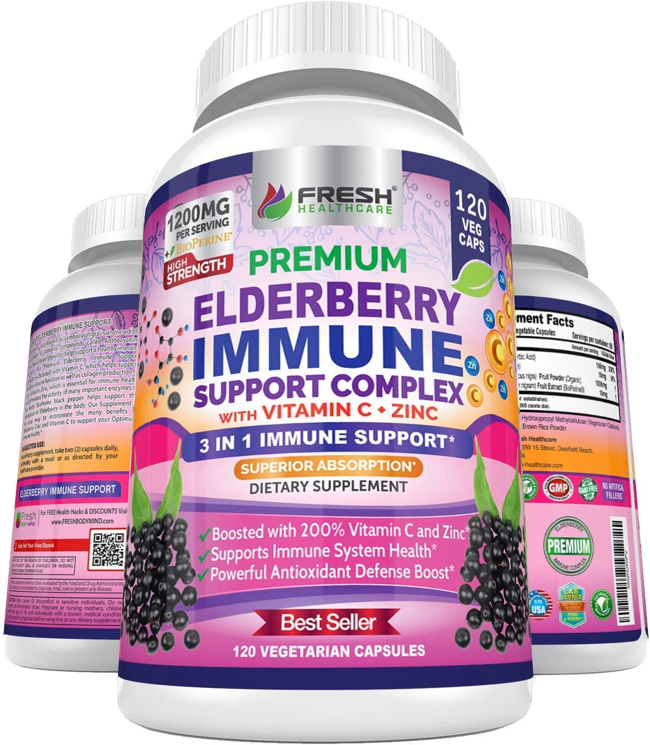 Elderberry Gummies and Immune Support Complex by FRESH HEALTHCARE - Boost Your Immunity with Elderberry