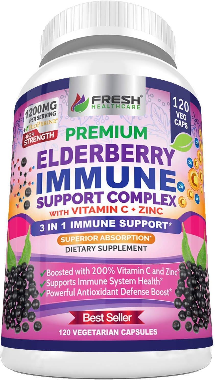 Elderberry Gummies and Immune Support Complex by FRESH HEALTHCARE - Boost Your Immunity with Elderberry