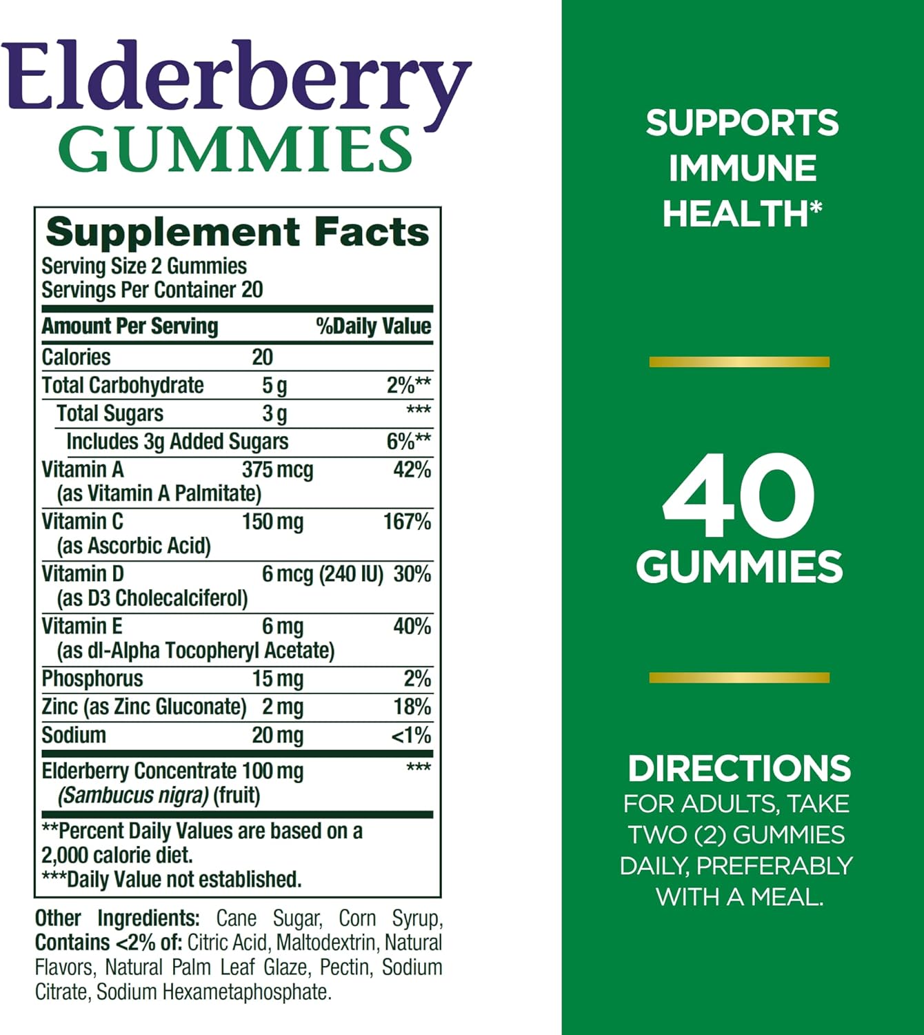 Elderberry Gummies for Immune Support with Vitamins A, C, D, E, Zinc - 80 Gummies