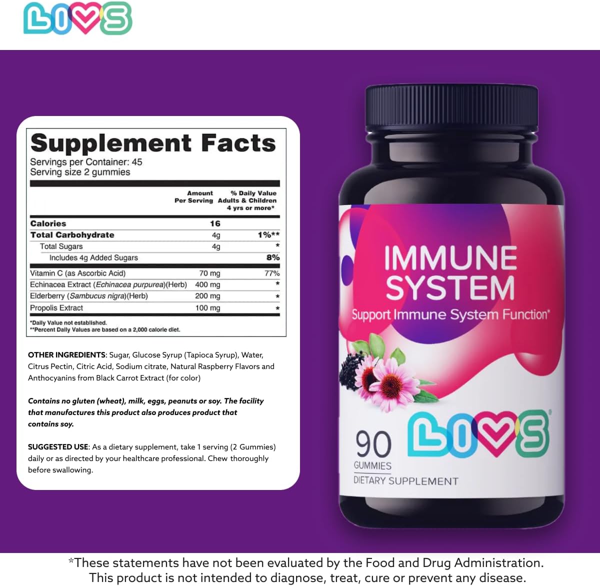 Elderberry Gummies for Immune System Support with Sambucus, Propolis, Echinacea, Vitamin C - 180 Count