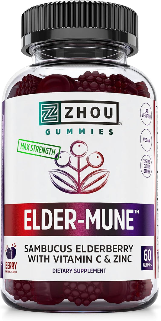 Elderberry Gummies with Zinc, Vitamin C for Kids & Adults - Immune Support, Antioxidants - Vegan, Gluten Free - 30 Servings