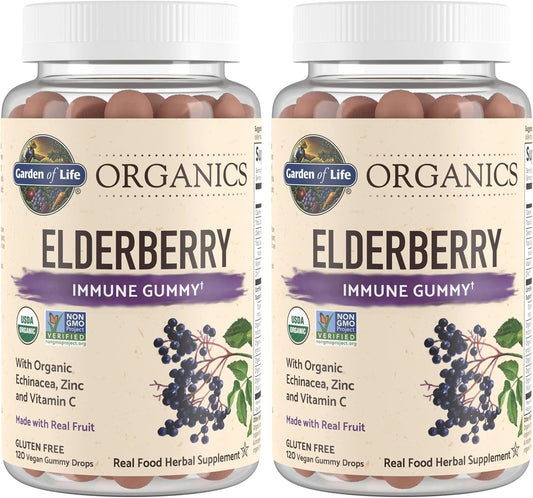 Elderberry Immune Gummy with Echinacea, Zinc & Vitamin C - 240 Vegan Gummy Drops - Real Fruit Herbal Supplement
