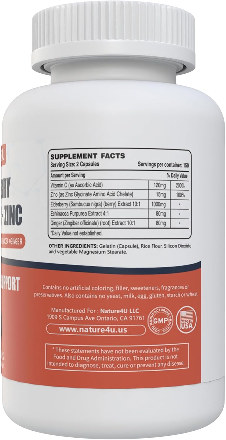 Elderberry Immune Support Supplement with Antioxidants, Vitamin C, Zinc - 300 Vegan Capsules - BoostGo Australia