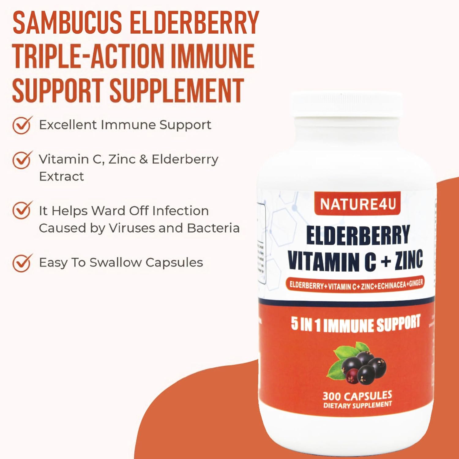 Elderberry Immune Support Supplement with Antioxidants, Vitamin C, Zinc - 300 Vegan Capsules - BoostGo Australia