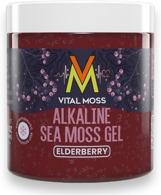 Elderberry Irish Sea Moss Gel with Minerals and Antioxidants for Thyroid and Immune Support - 16oz Vegan Friendly Supplement