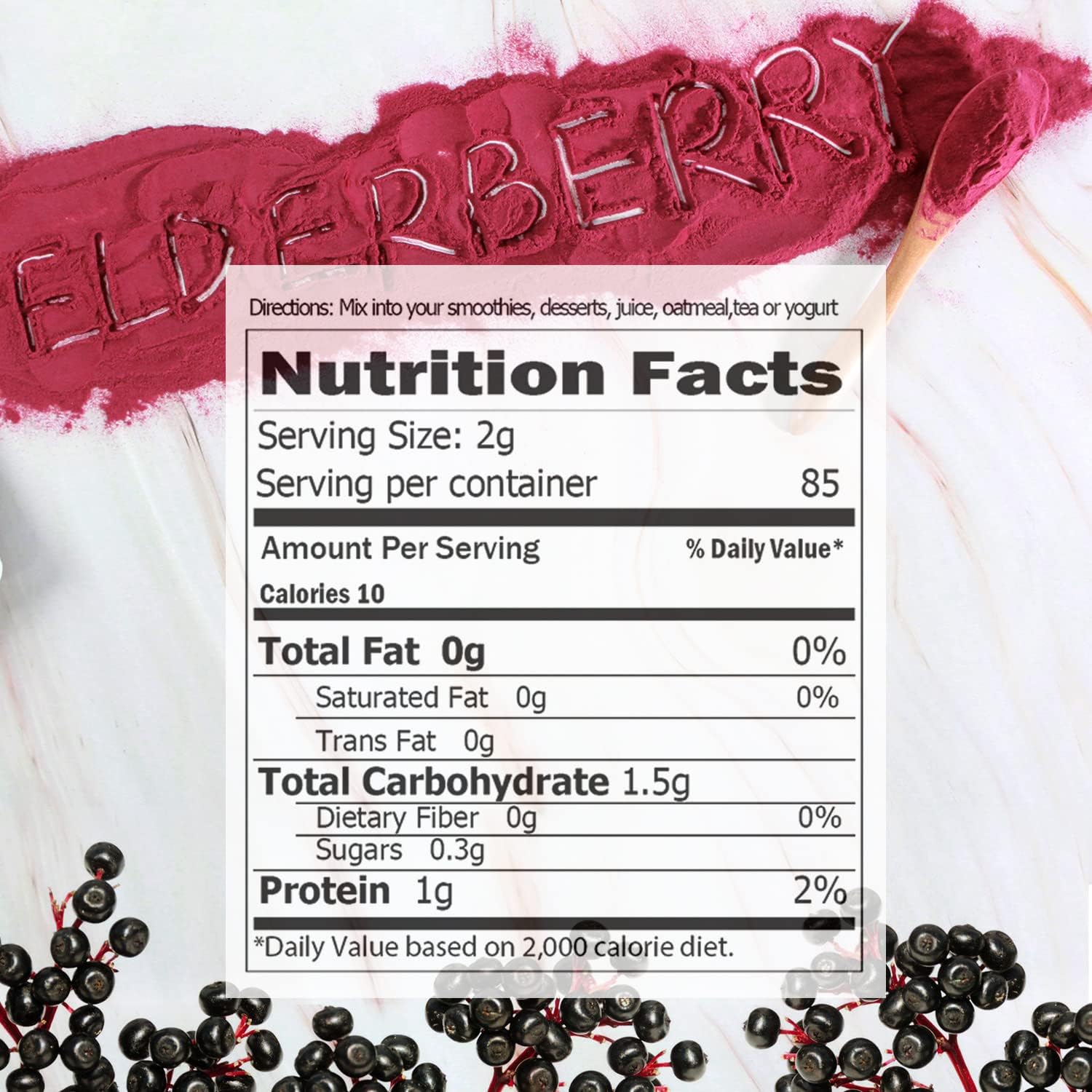 Elderberry Juice Powder 170g - Non GMO, Vegan, Supports Immune System
