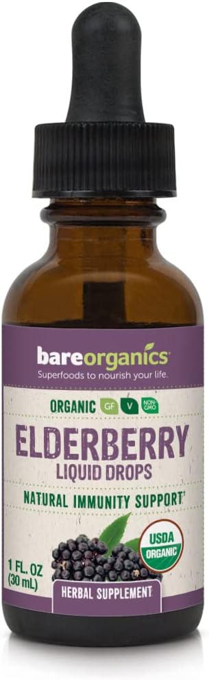 Elderberry Liquid Drops Herbal Supplement by BareOrganics - 1 Ounce