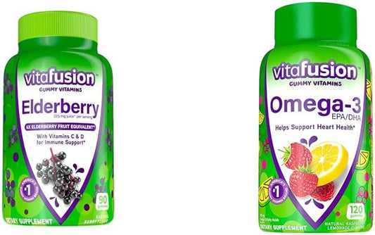 Elderberry & Omega-3 Gummy Vitamins Combo Pack - 90ct & 120ct - Berry Lemonade Flavor