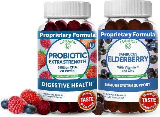 Elderberry & Probiotic Gummies Bundle - Immune Support with Zinc, Vitamin C, and 5 Billion CFUs - Non-GMO, All Natural - BoostGo Australia