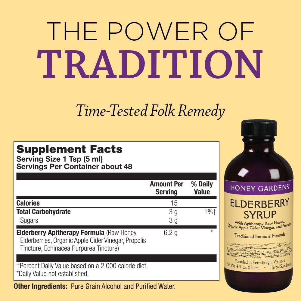 Elderberry Syrup with Raw Honey, Propolis, Organic ACV & Echinacea - Traditional Immune Support - Made in USA - 4oz, 2 Pack