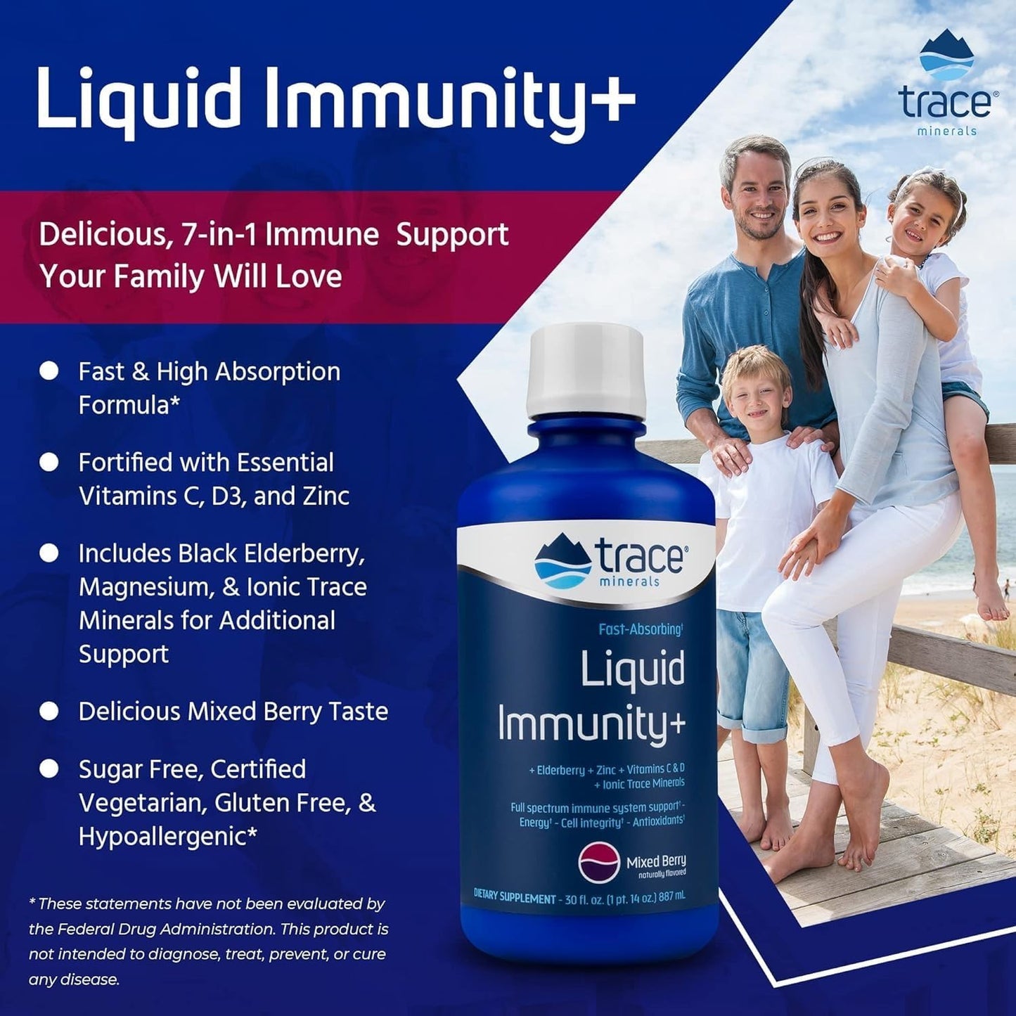 Elderberry Zinc Immunity Support Liquid Supplement with Trace Minerals - Antioxidant Boost - Mixed Berry Flavor - 30 Servings - BoostGo Australia