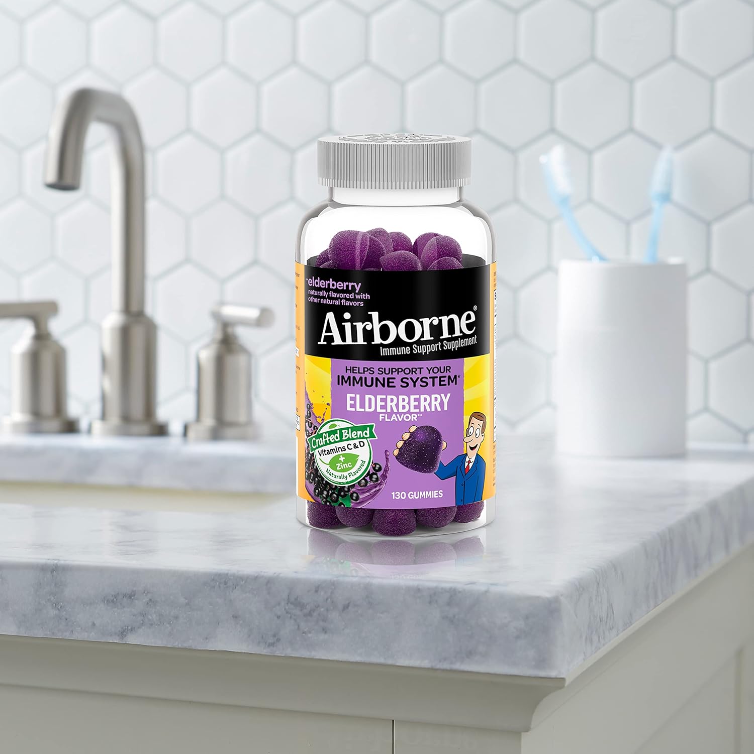 Elderberry + Zinc & Vitamin C Gummies for Kids - Immune Support with Antioxidants - 130 Elderberry Flavor Gummies