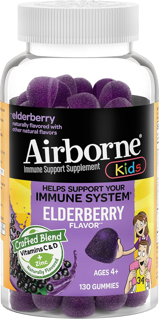 Elderberry + Zinc & Vitamin C Gummies for Kids - Immune Support with Antioxidants - 130 Elderberry Flavor Gummies