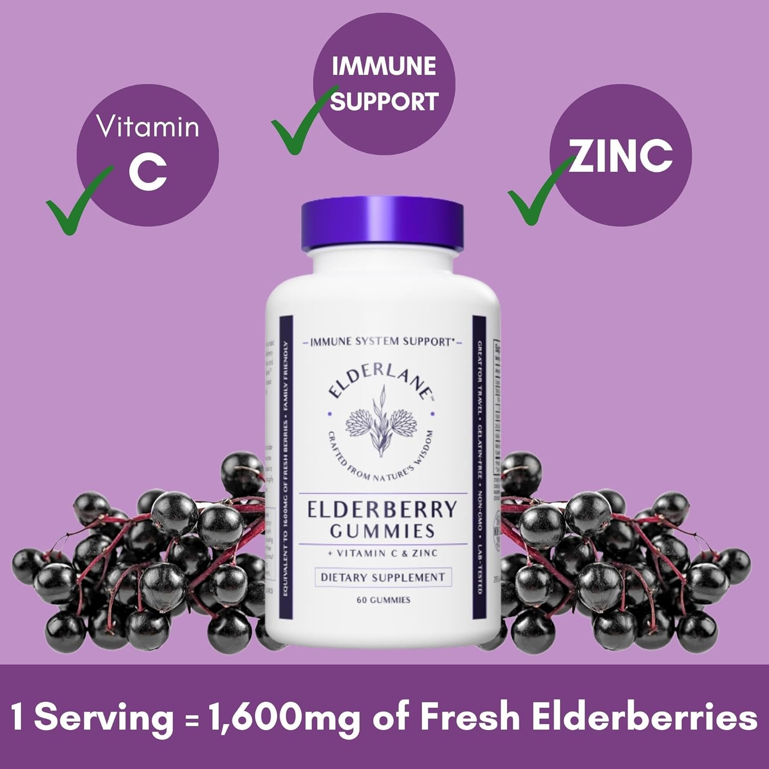 Elderlane Immune Support Supplement Bundle - Elderberry Syrup and Gummies for Adults and Kids - 16.9 Oz Syrup and 60ct Gummies