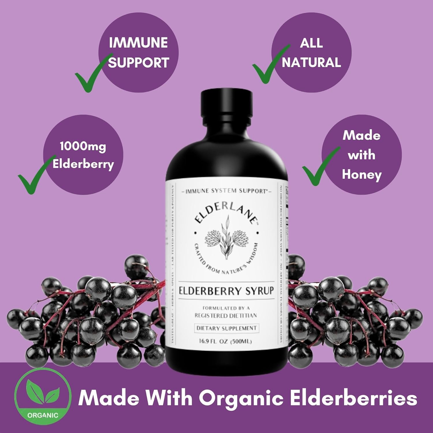 Elderlane Immune Support Supplement Bundle - Elderberry Syrup and Gummies for Adults and Kids - 16.9 Oz Syrup and 60ct Gummies