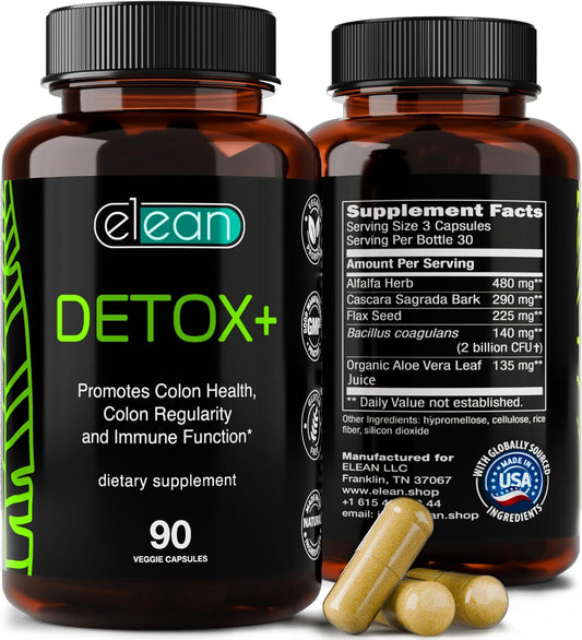 ELEAN Detox Plus Capsules with Probiotic, Alfalfa, Flax Seed, Aloe Vera for Colon Cleanse and Digestive Health - 90 Capsules