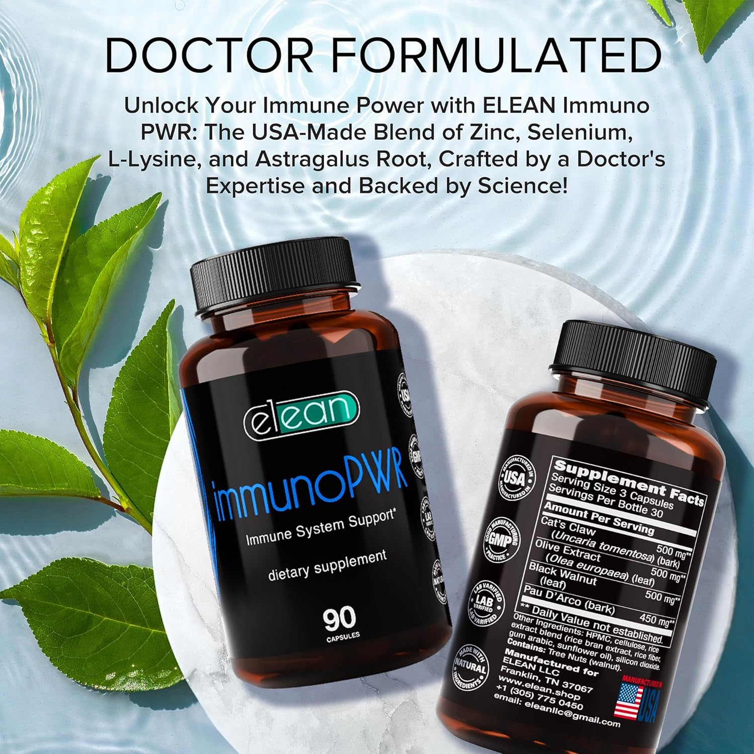 ELEAN Immuno PWR: Zinc, Selenium, Lysine, Astragalus for Collagen, Thyroid, Energy - 90 Veg Capsules