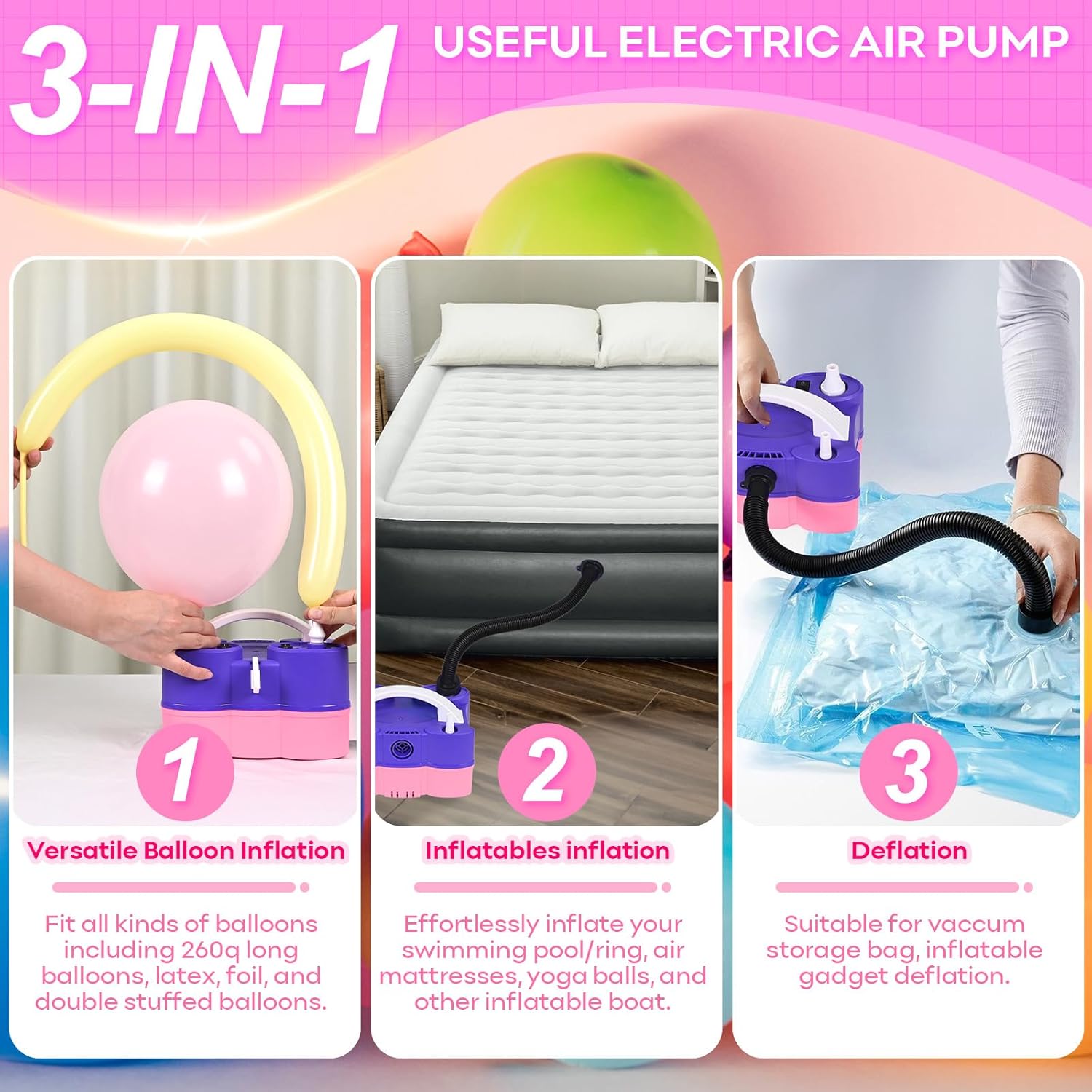 Electric Balloon Pump Kit with Disco Ball Balloons Arch - Dual Nozzle Inflator for Latex and Foil Balloons - 110V Inflator Deflator for Pool and Inflatables