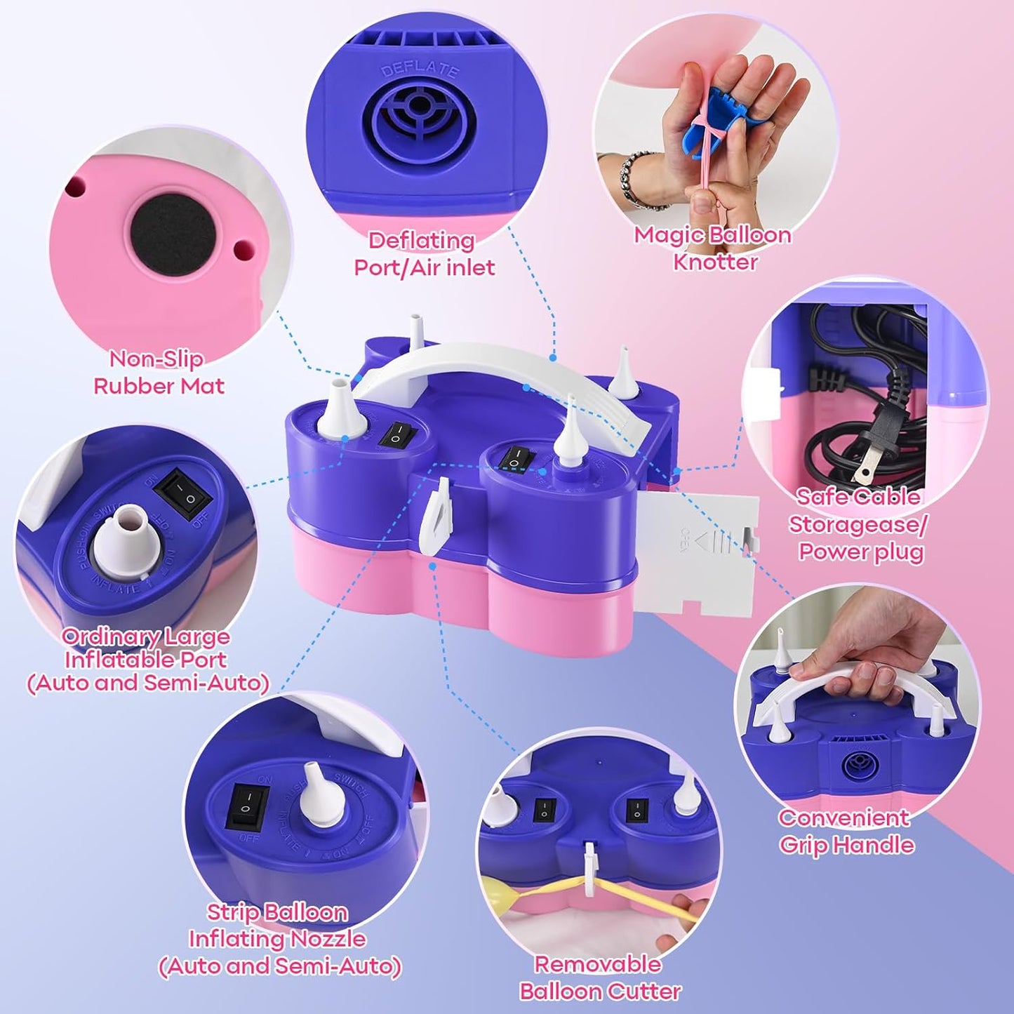 Electric Balloon Pump Kit with Disco Ball Balloons Arch - Dual Nozzle Inflator for Latex and Foil Balloons - 110V Inflator Deflator for Pool and Inflatables