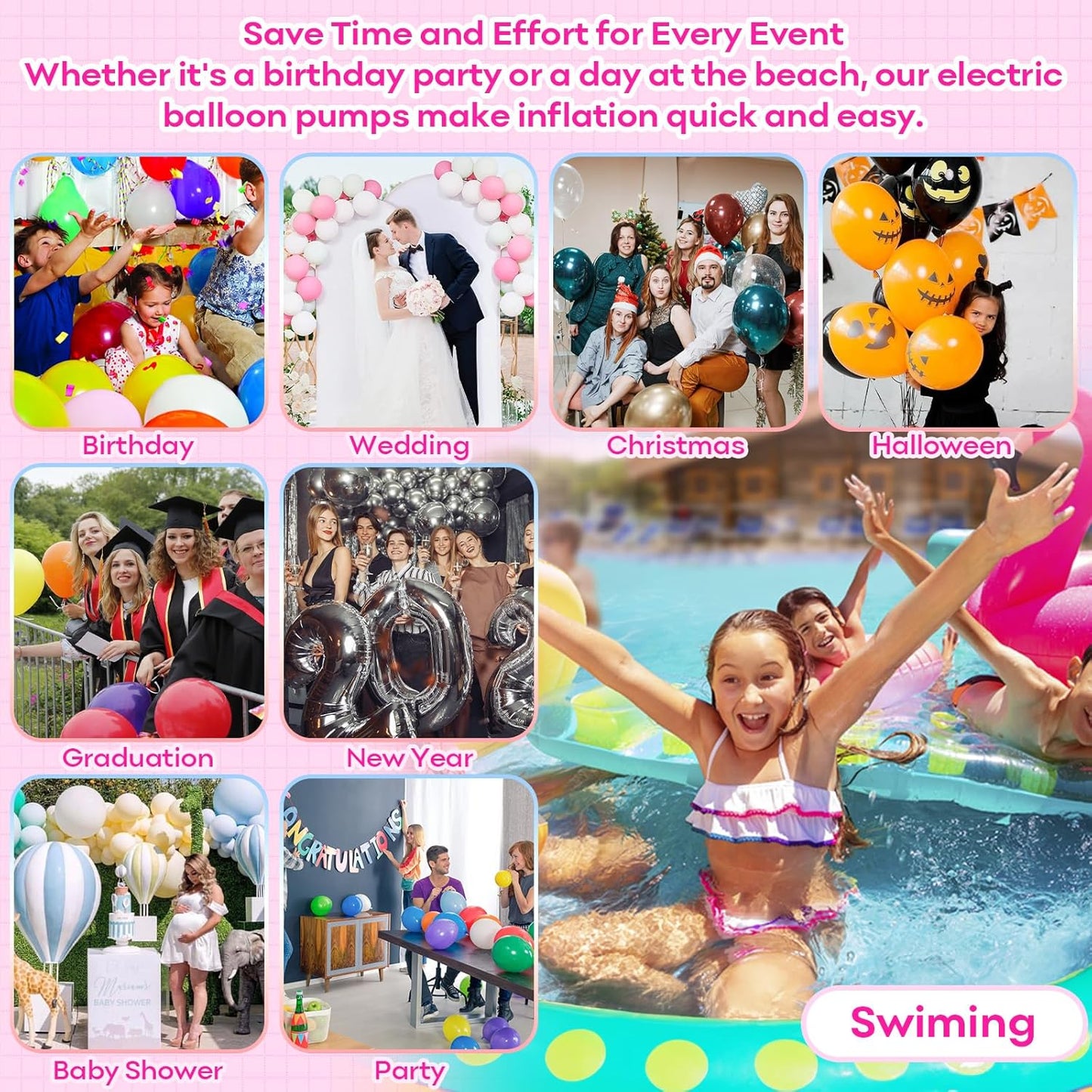 Electric Balloon Pump Kit with Disco Ball Balloons Arch - Dual Nozzle Inflator for Latex and Foil Balloons - 110V Inflator Deflator for Pool and Inflatables